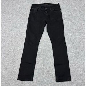 Nudie Jeans Mens 31x32 Black Denim Grim Tim Slim Straight Button Fly Italy Made